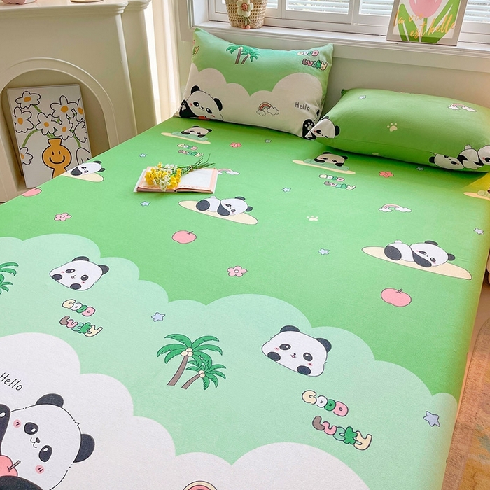 91家纺网 家纺一手货源 找家纺 晓时候2025新款老粗布床笠凉席 熊猫假日