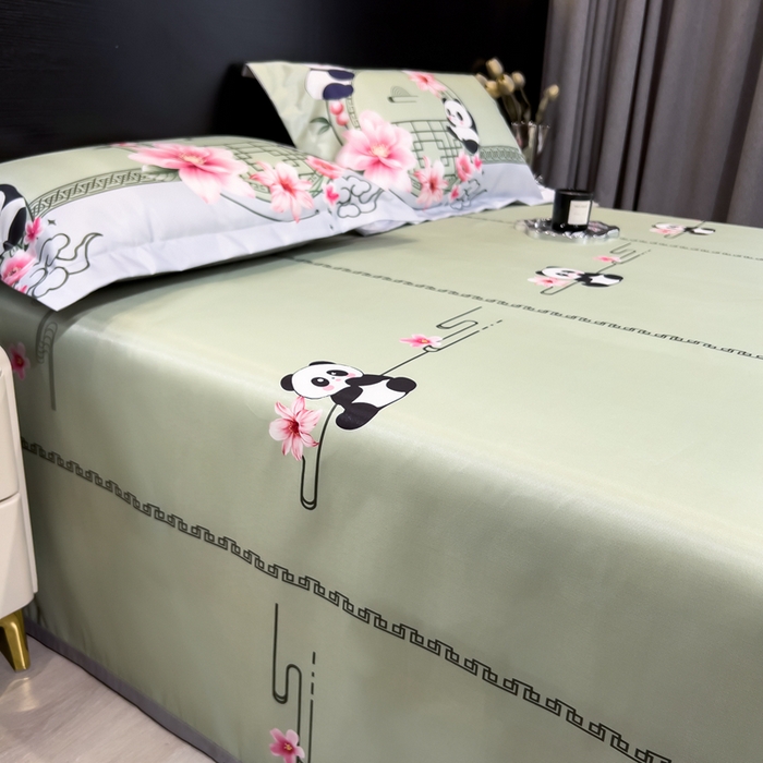 91家纺网 家纺一手货源 找家纺 许林 2025新款冰丝凉席床单款凉席三件套-熊猫