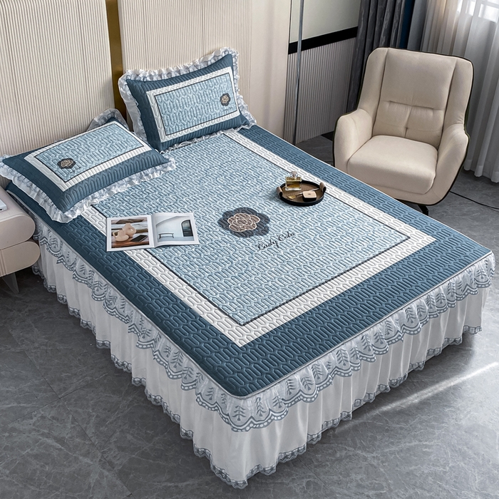 91家纺网 家纺一手货源 找家纺 麋兔 2025新款冰丝床裙乳胶凉席席子 香奇朵