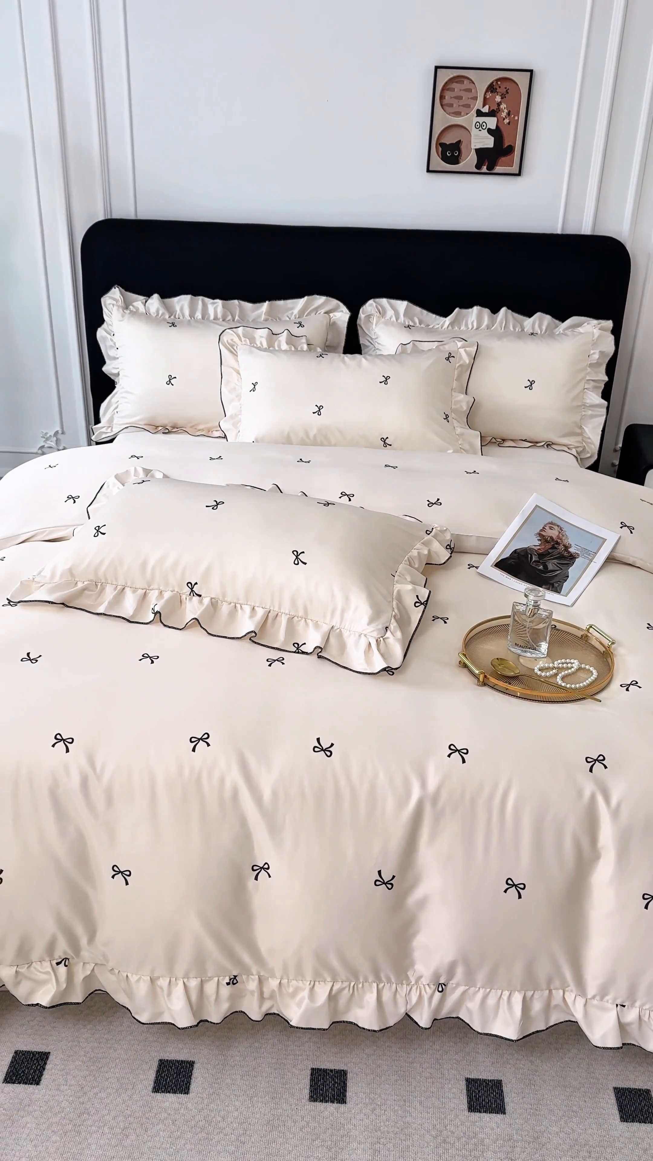 91家纺网 家纺一手货源 找家纺 （总）老K (原美阁） 2025新款夏季轻奢水洗真丝四件套 花边高级感韩版冰丝四件套