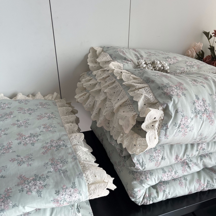 91家纺网 家纺一手货源 找家纺 莱豫2025新款法式纯棉夏被春秋被 花海绿