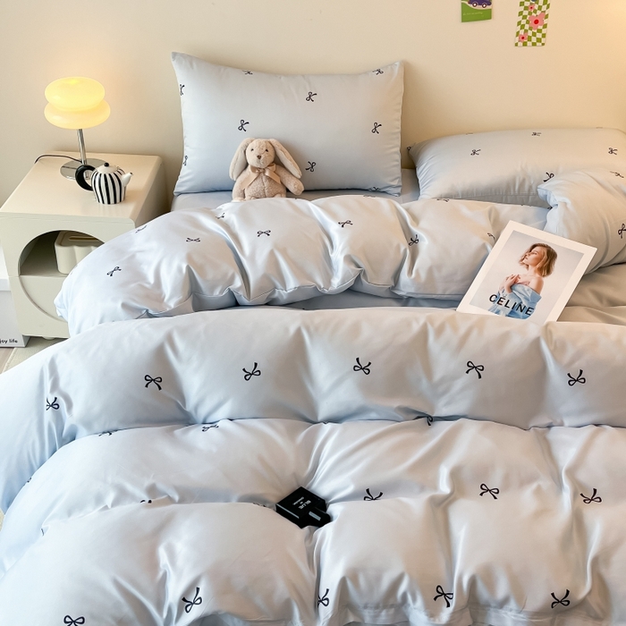 91家纺网 家纺一手货源 找家纺 （总）老K (原美阁） 2025新款独家夏季小清新跑量冰丝四件套简约印花冰丝四件套 被套单品