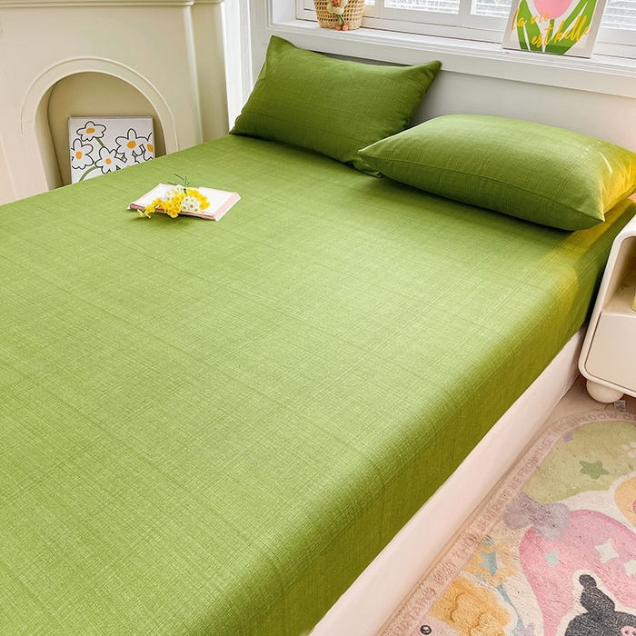 91家纺网 家纺一手货源 找家纺 晓时候2025新款老粗布床笠凉席 简约绿