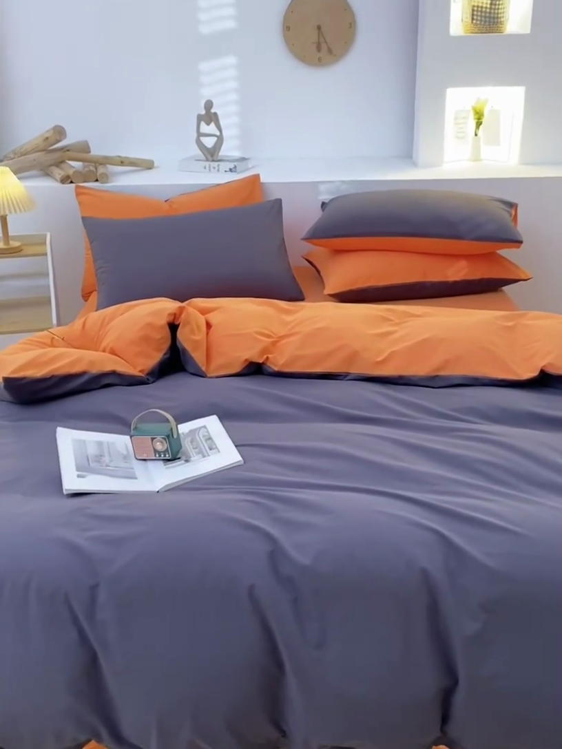 91家纺网 家纺一手货源 找家纺 2025新款全棉双拼水洗棉四件套 双拼-深灰桔