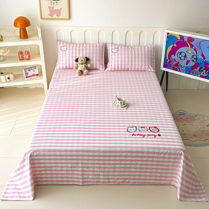 雅居纺家纺 2025春夏新款全棉纯棉绣花A类老粗布单床单床单单件 猫咪派对