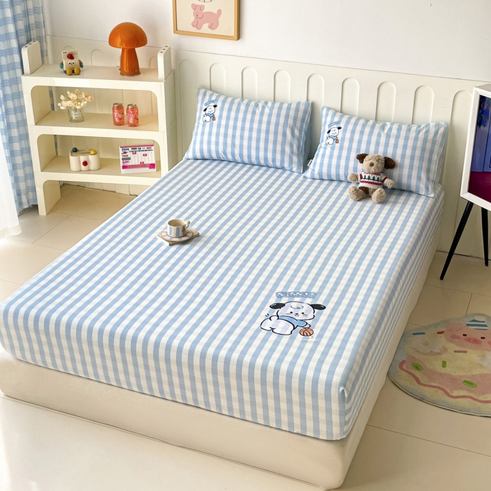 91家纺网 家纺一手货源 找家纺 雅居纺家纺 2025春夏新款全棉纯棉绣花A类老粗布单床笠床笠单件 篮球小狗