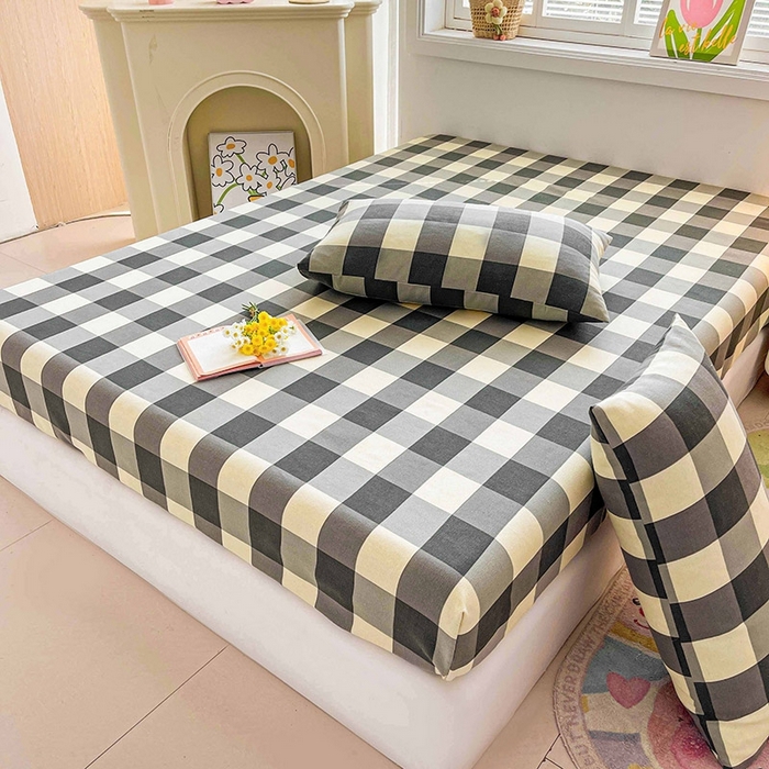 91家纺网 家纺一手货源 找家纺 晓时候2025新款老粗布床笠凉席 黑白格