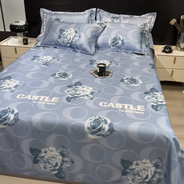 91家纺网 家纺一手货源 找家纺 许林 2025新款冰丝凉席床单款凉席三件套-雨桐