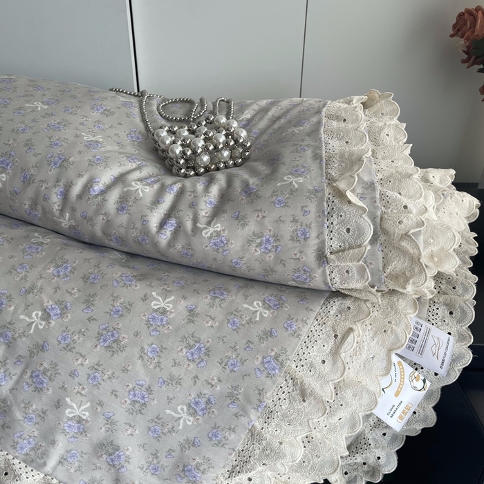 91家纺网 家纺一手货源 找家纺 莱豫2025新款法式纯棉夏被春秋被 花束灰