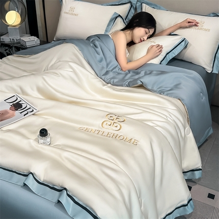 笙意家纺2025新款水洗真丝夏被 威廉-奶昔白+海清