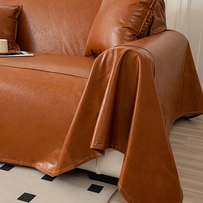 91家纺网 家纺一手货源 找家纺 沐沐家纺 2026新款油蜡皮沙发巾 橙色