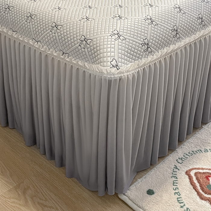 91家纺网 家纺一手货源 找家纺 雅居纺家纺 2025新款加厚三明治底床裙款凉感席 蝴蝶结爱恋-灰