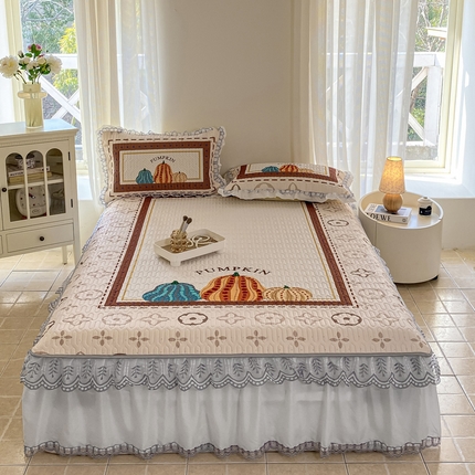 91家纺网 家纺一手货源 找家纺 麋兔 2025新款冰丝床裙乳胶凉席席子 南瓜