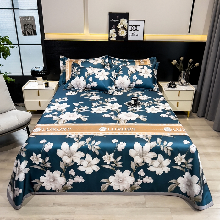 91家纺网 家纺一手货源 找家纺 许林 2025新款冰丝凉席床单款凉席三件套-郁金香