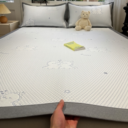 雅居纺家纺 2025春夏新款A类加厚三明治底提花凉感席床席款 小恐龙-蓝