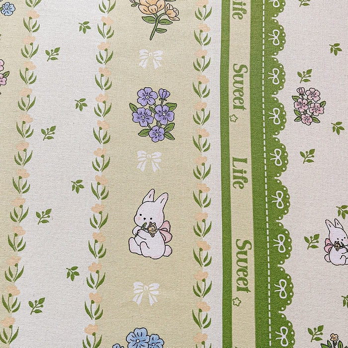 91家纺网 家纺一手货源 找家纺 晓时候2025新款老粗布床笠凉席 田园小兔