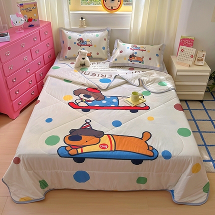 希诺2025新款大版卡通冰丝席夏被凉席四件套 滑板腊肠狗