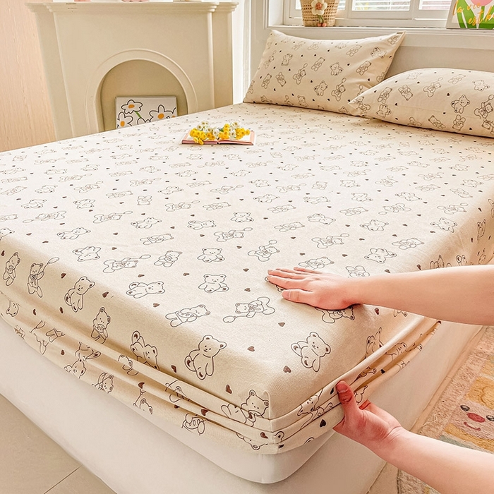 91家纺网 家纺一手货源 找家纺 晓时候2025新款老粗布床笠凉席 绅士小熊