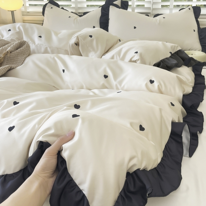 91家纺网 家纺一手货源 找家纺 （总）老K (原美阁） 2025新款夏季赫本风水洗真丝四件套 花边韩版公主风冰丝四件套