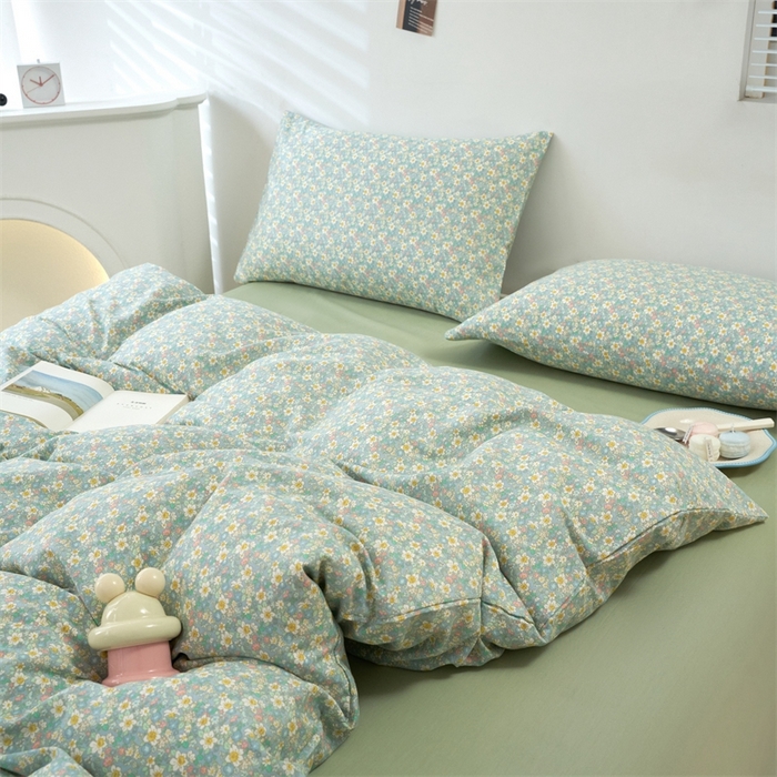 91家纺网 家纺一手货源 找家纺 花西夫人2025新款13372纯棉印花全棉四件套床单床笠款花吟绿