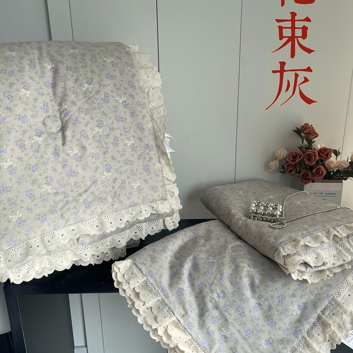 91家纺网 家纺一手货源 找家纺 莱豫2025新款法式纯棉夏被春秋被 花束灰