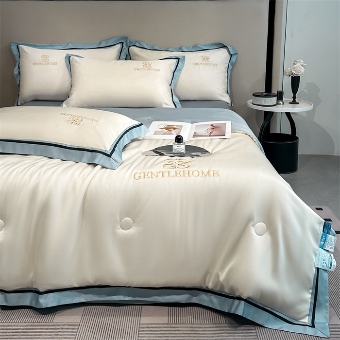 91家纺网 家纺一手货源 找家纺 笙意家纺2025新款水洗真丝夏被 威廉-奶昔白+海清