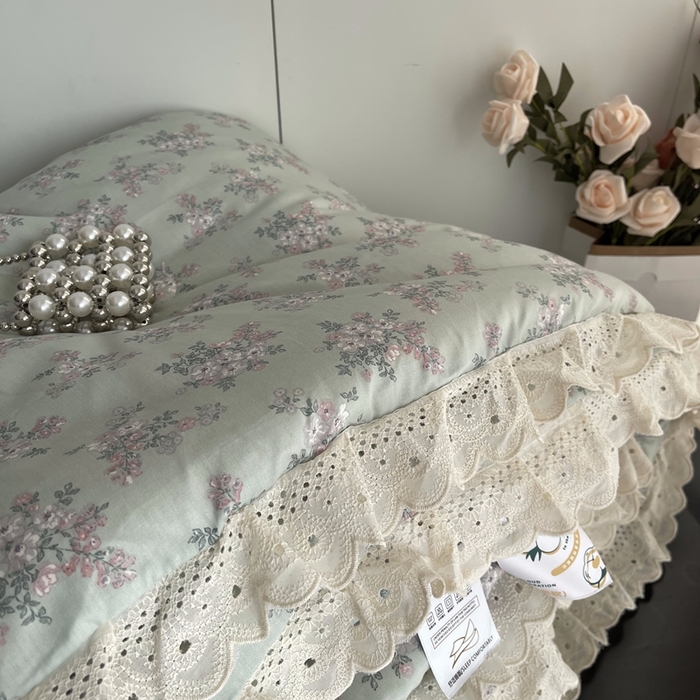 91家纺网 家纺一手货源 找家纺 莱豫2025新款法式纯棉夏被春秋被 花海绿