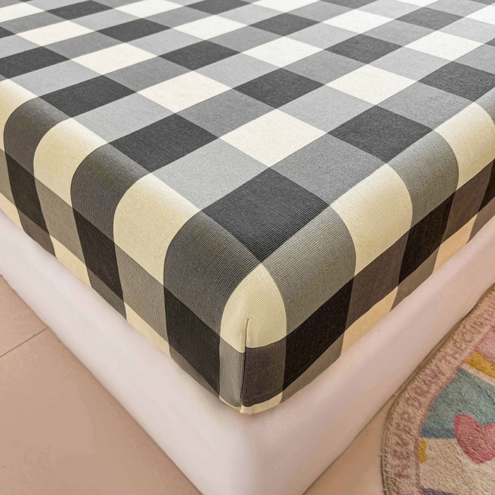 91家纺网 家纺一手货源 找家纺 晓时候2025新款老粗布床笠凉席 黑白格