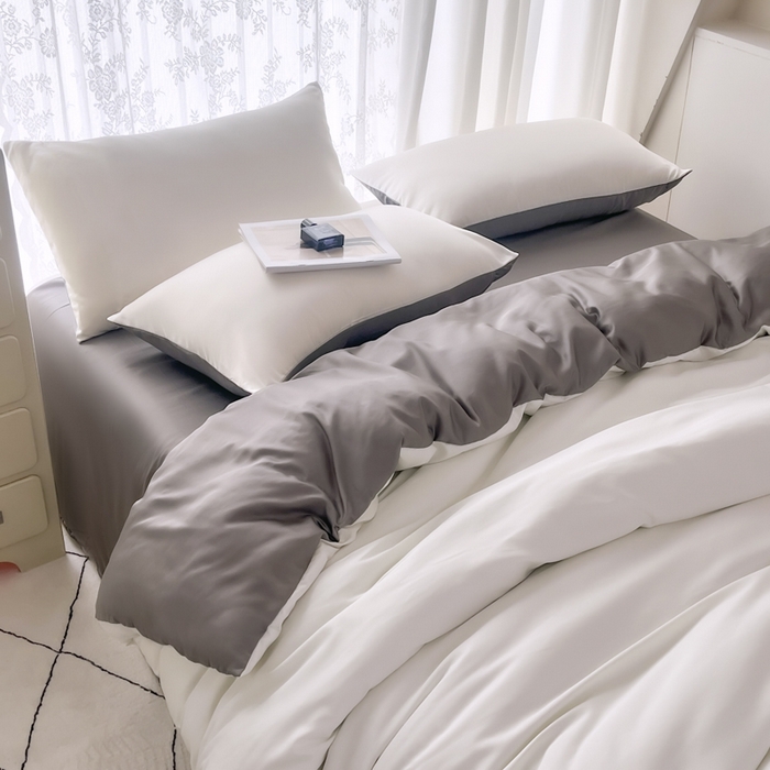 91家纺网 家纺一手货源 找家纺 （总）老K (原美阁） 2025新款爆款夏季纯色冰丝四件套 水洗真丝四件套纯色冰丝被套单品