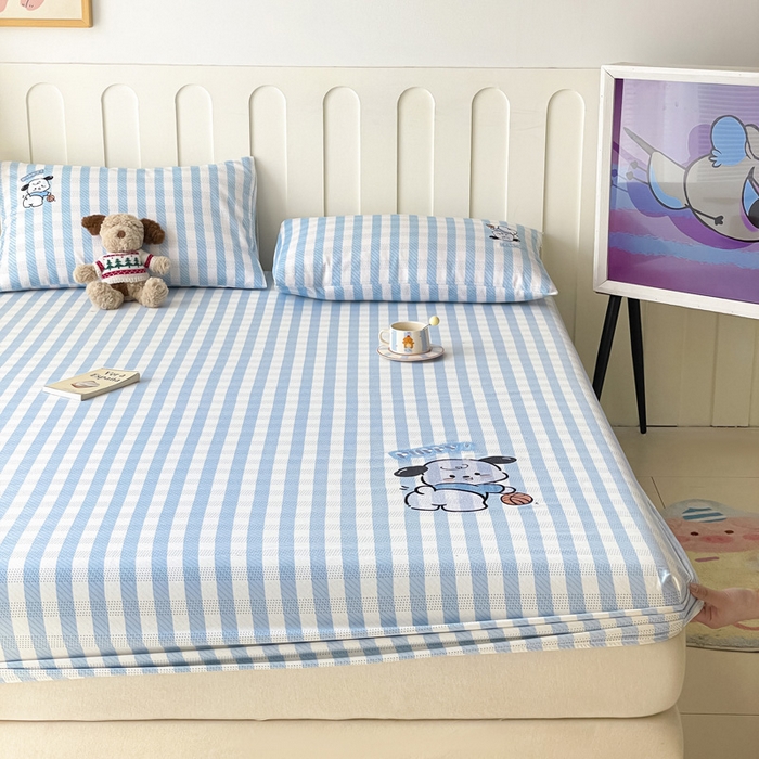 91家纺网 家纺一手货源 找家纺 雅居纺家纺 2025春夏新款全棉纯棉绣花A类老粗布单床笠床笠单件 篮球小狗