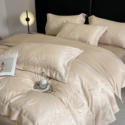 91家纺网 家纺一手货源 找家纺 金阳光家纺 2025春夏新款高奢提花水洗天丝四件套 奥黛丽-香槟