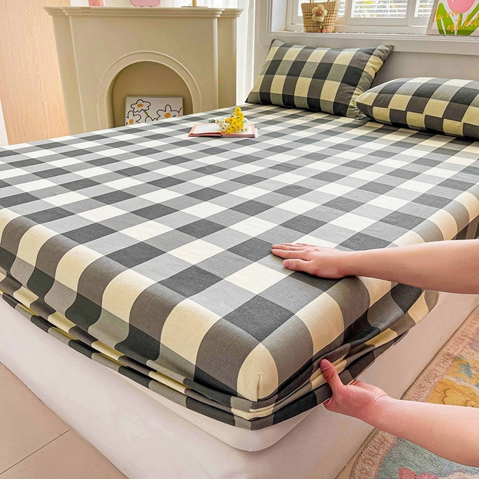 91家纺网 家纺一手货源 找家纺 晓时候2025新款老粗布床笠凉席 黑白格