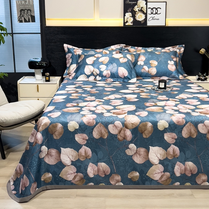 91家纺网 家纺一手货源 找家纺 许林 2025新款冰丝凉席床单款凉席三件套-绿意