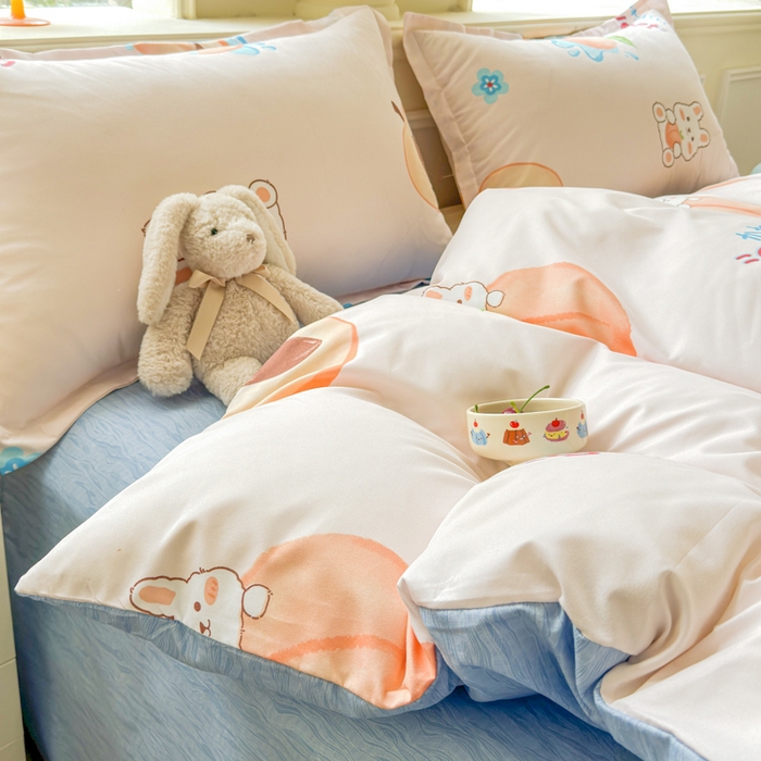 91家纺网 家纺一手货源 找家纺 佑佳家纺 2025年新款铂金棉芦荟棉学生三件套四件套 单被套 单枕套「支持定做各种尺寸」 兔兔桃桃