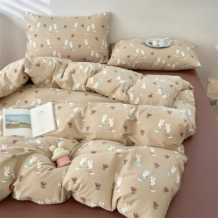 91家纺网 家纺一手货源 找家纺 花西夫人2025新款13372纯棉印花全棉四件套床单床笠款波波兔