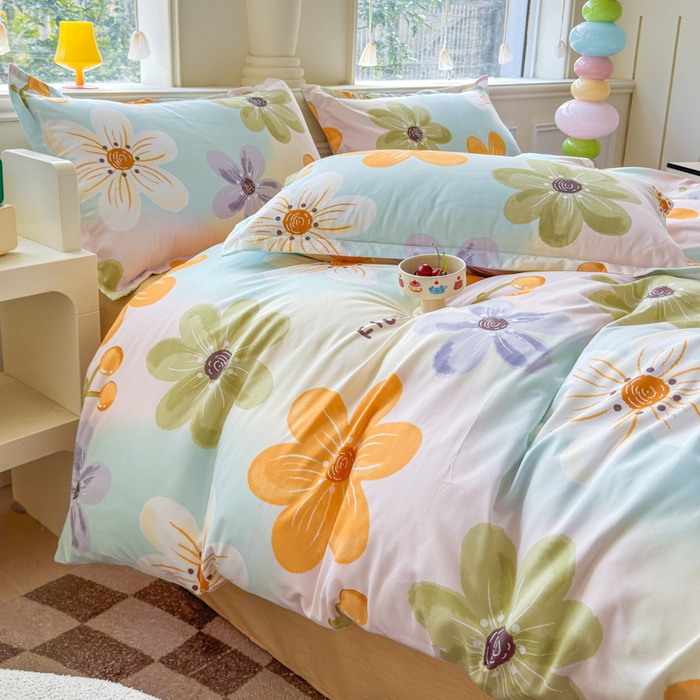 91家纺网 家纺一手货源 找家纺 佑佳家纺 2025年新款铂金棉芦荟棉学生三件套四件套 单被套 单枕套「支持定做各种尺寸」 浅浅花漾