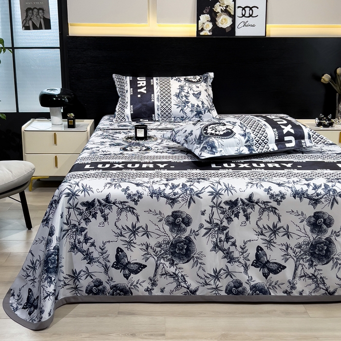 91家纺网 家纺一手货源 找家纺 许林 2025新款冰丝凉席床单款凉席三件套-凝夜