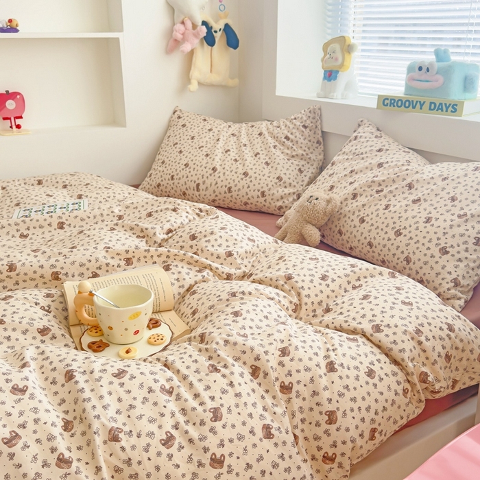 91家纺网 家纺一手货源 找家纺 花西夫人2025新款13372纯棉印花全棉四件套床单床笠款美拉德小篮子