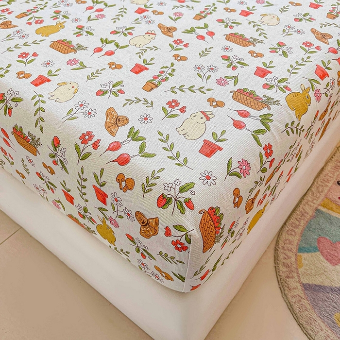 91家纺网 家纺一手货源 找家纺 晓时候2025新款老粗布床笠凉席 花丛兔