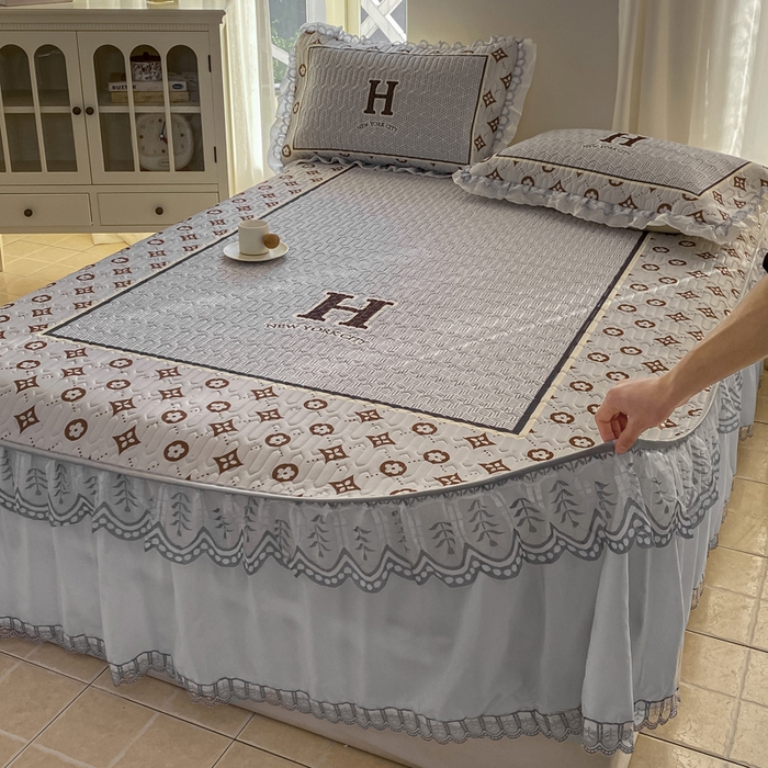 91家纺网 家纺一手货源 找家纺 麋兔 2025新款冰丝床裙乳胶凉席席子 大H