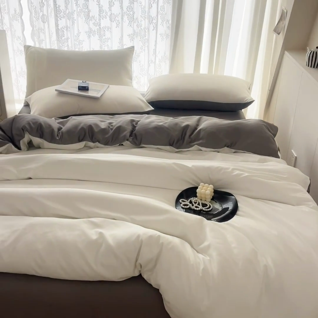 91家纺网 家纺一手货源 找家纺 （总）老K (原美阁） 2025新款爆款夏季纯色冰丝四件套 水洗真丝四件套纯色冰丝被套单品