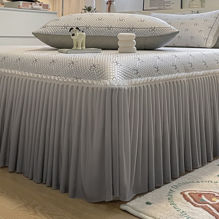 91家纺网 家纺一手货源 找家纺 雅居纺家纺 2025新款加厚三明治底床裙款凉感席 蝴蝶结爱恋-灰