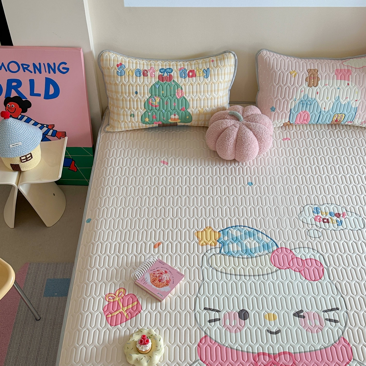 91家纺网 家纺一手货源 找家纺 美乐迪家纺2025新款凉感丝乳胶凉席夏被夏凉被空调被 派对小猫