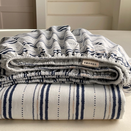 雅居纺家纺 2025春夏新款全棉纯棉简约老粗布-单床笠 床笠单件凉席席 年华-蓝