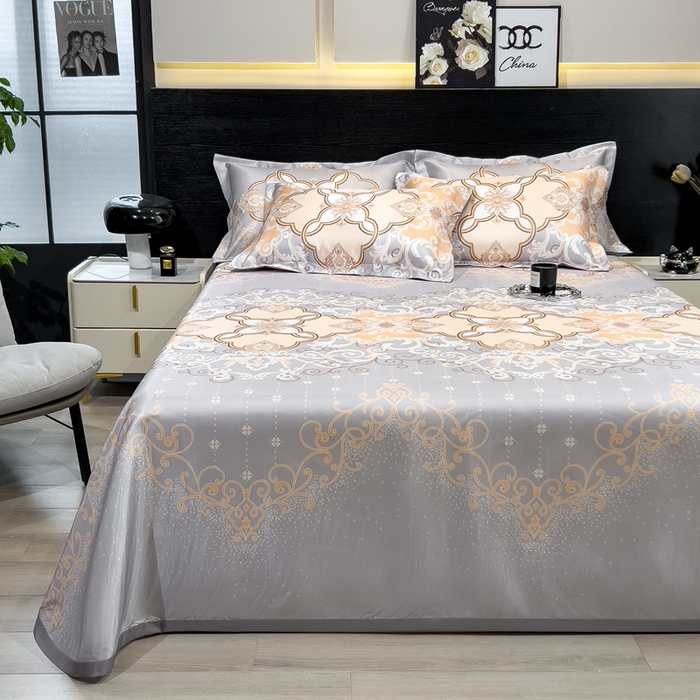 91家纺网 家纺一手货源 找家纺 许林 2025新款冰丝凉席床单款凉席三件套-欧若拉