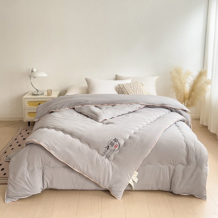 91家纺网 家纺一手货源 找家纺 思雅庭 2025新款水洗棉大豆纤维子母被  春秋被 夏被 四季被 被子被芯 灰色