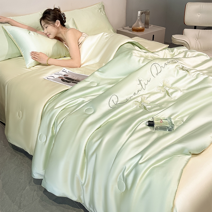 91家纺网 家纺一手货源 找家纺 如一 2025新款水洗冰丝麻绳夏被四件套-初夏 初夏-绿米