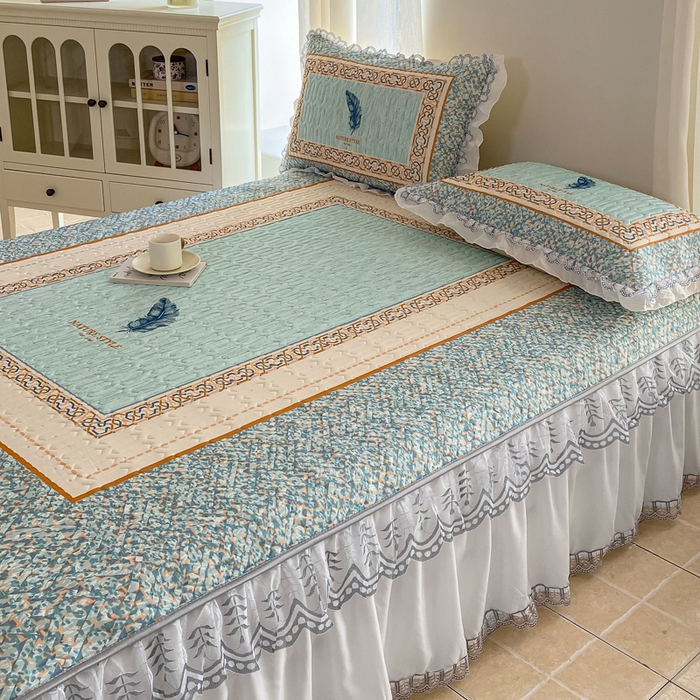 91家纺网 家纺一手货源 找家纺 麋兔 2025新款冰丝床裙乳胶凉席席子 羽茜