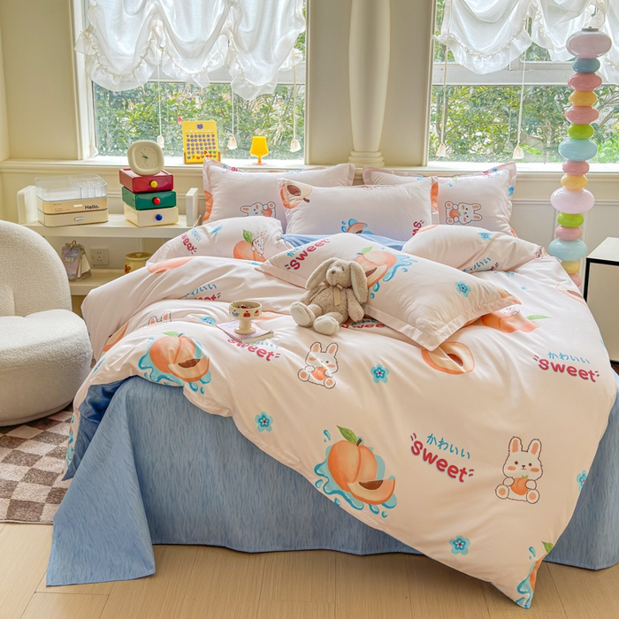 91家纺网 家纺一手货源 找家纺 佑佳家纺 2025年新款铂金棉芦荟棉学生三件套四件套 单被套 单枕套「支持定做各种尺寸」 兔兔桃桃