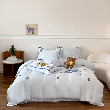 91家纺网 家纺一手货源 找家纺 （总）三味舒屋 2025新款50s全棉毛巾绣卡通三色四件套-好梦系列